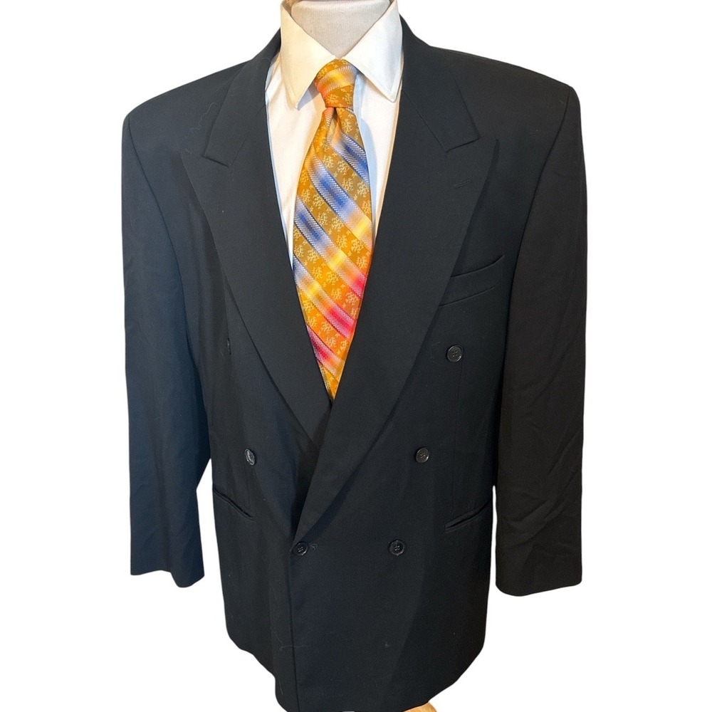 Peerless Man 46L Slim Black Double Breasted Wool Blazer Jacket Trabaldo Tonna